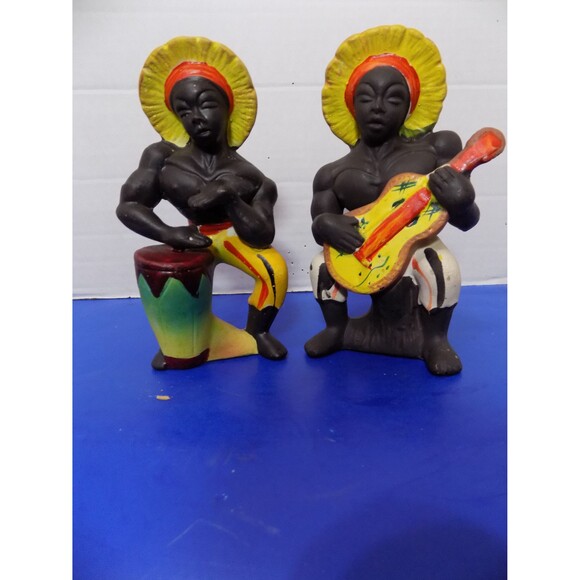 Vintage African Black Caribbean Island Calypso Musicians Salt & Pepper Shakers - Picture 2 of 6